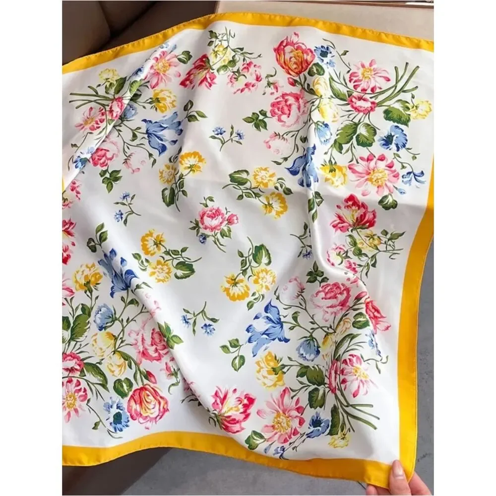 Floral scarf yellow border